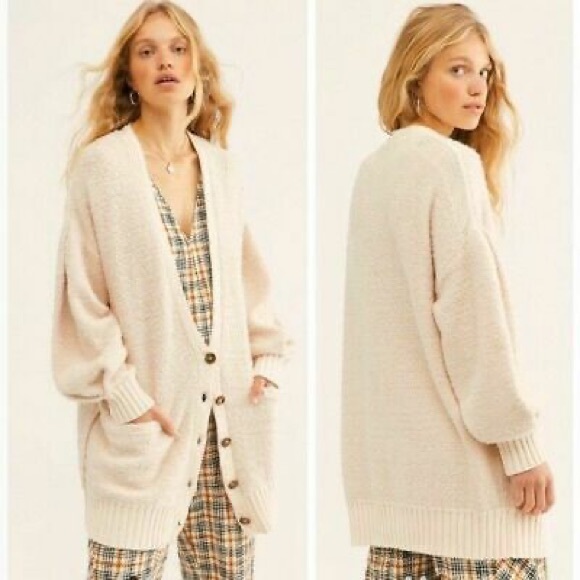 Free people snow drop cardigan size M Ivory/Pink - Picture 4 of 8